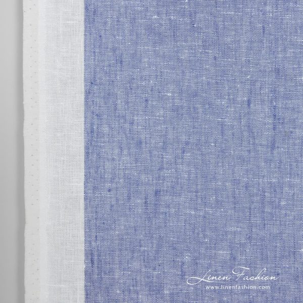 Narrow linen fabric white with blue stripes solid