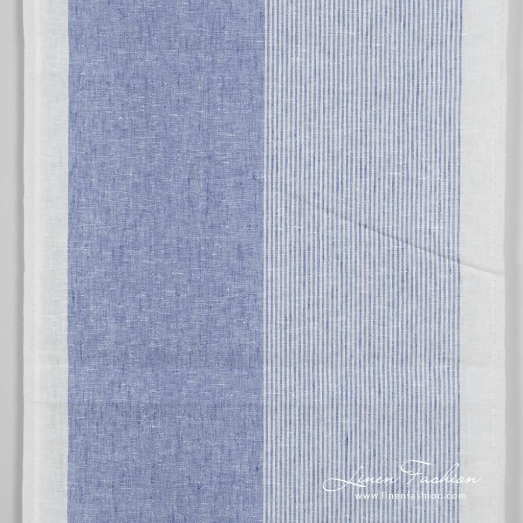 Narrow linen fabric white with blue stripes