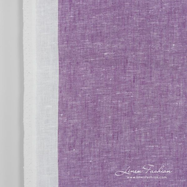 Narrow linen fabric white with violet stripes solid