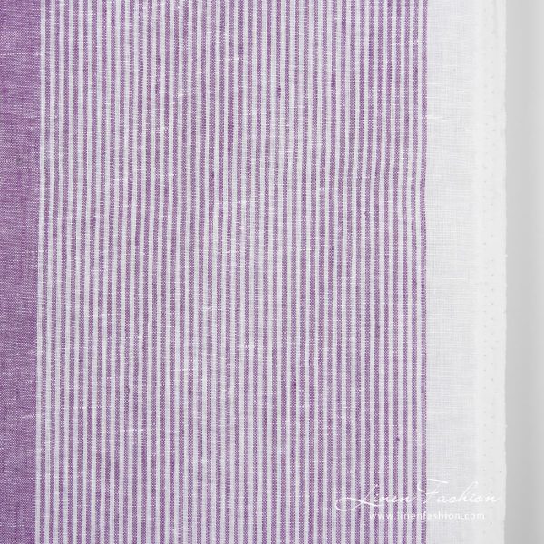 Narrow linen fabric white with violet stripes small