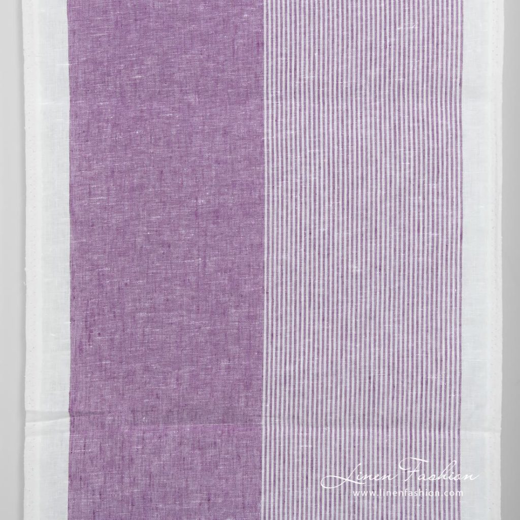 Narrow linen fabric white with violet stripes