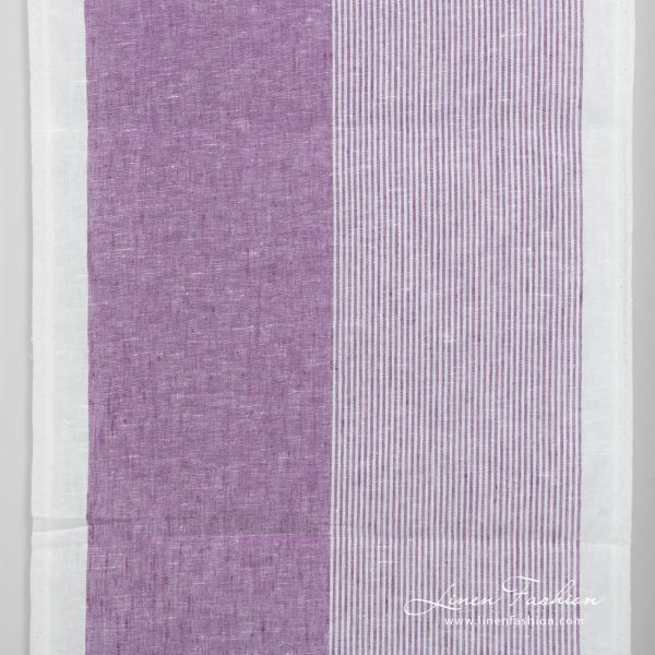 Narrow linen fabric white with violet stripes