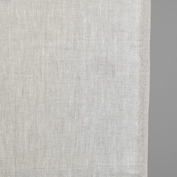 Narrow linen fabric natural beige with white close up detail