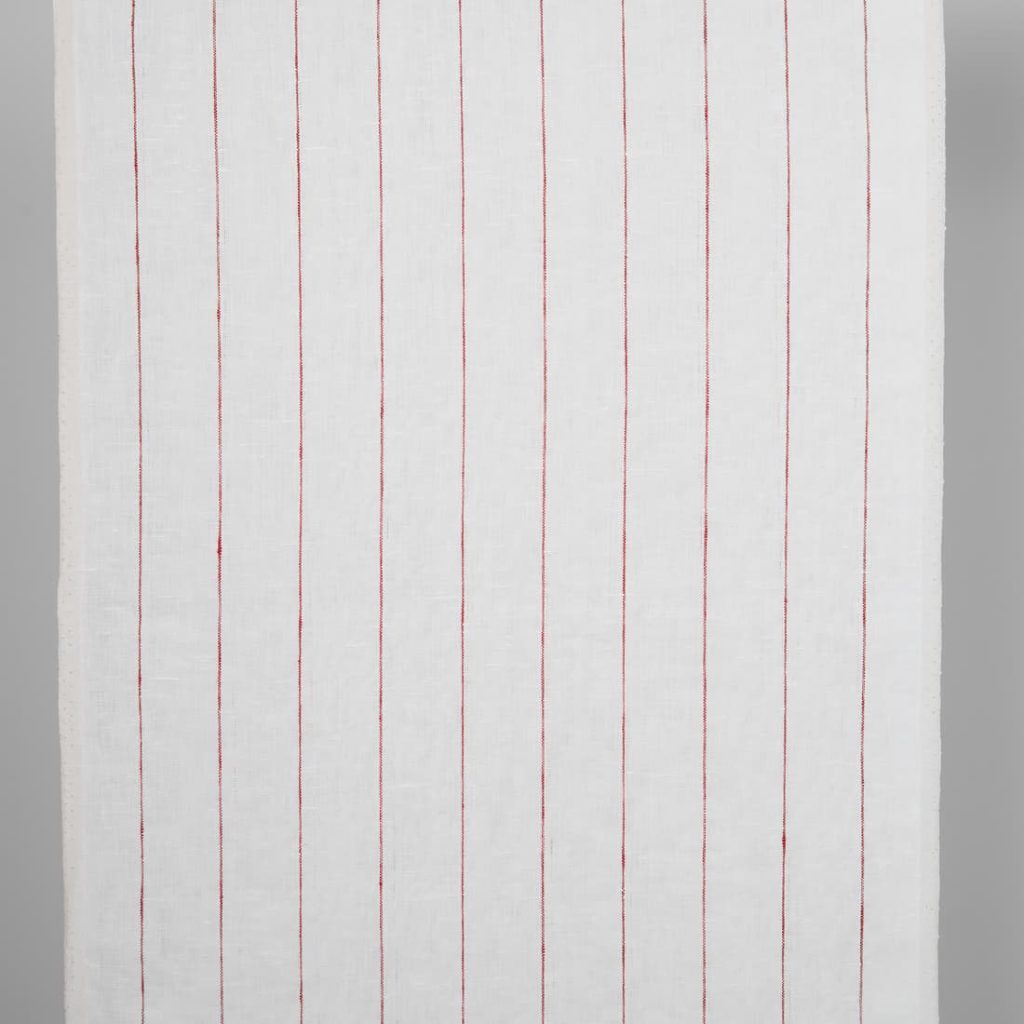 Narrow linen fabric white with thin red stripes