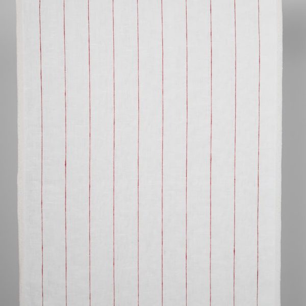Narrow linen fabric white with thin red stripes