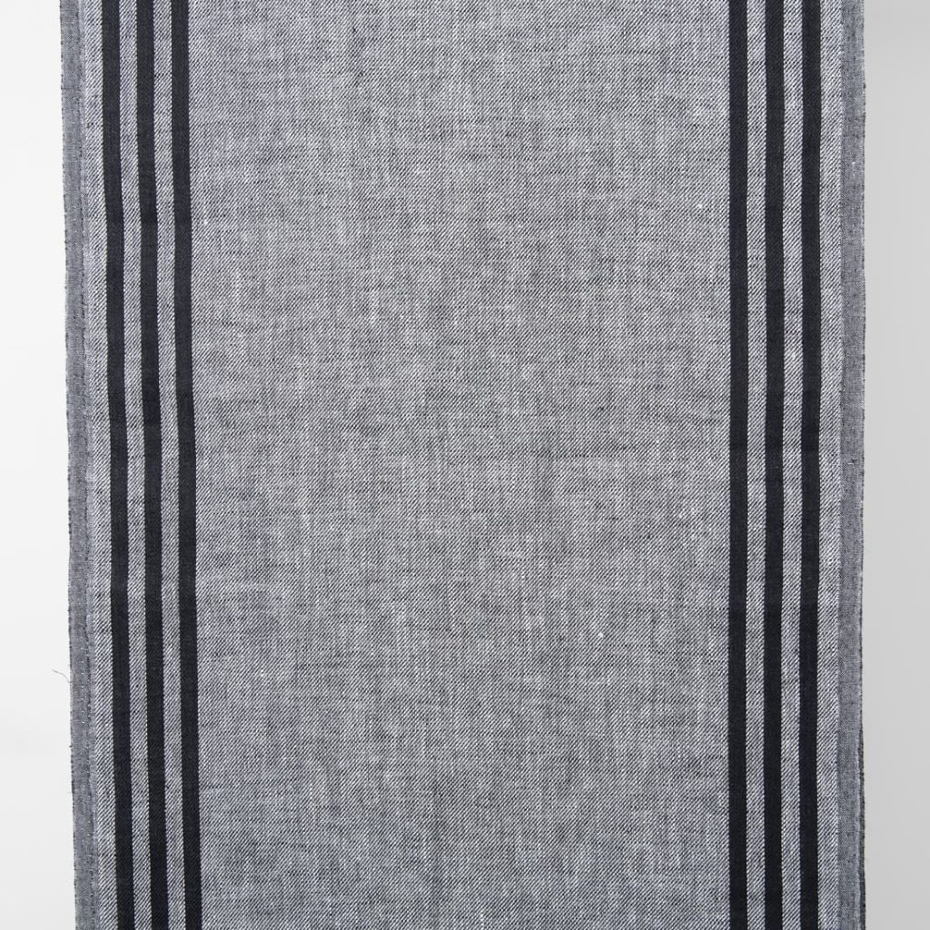 Narrow linen fabric grey with black stripes on sides
