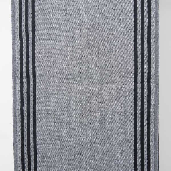 Narrow linen fabric grey with black stripes on sides