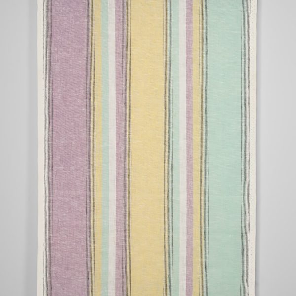Narrow linen fabric in pastel multicolour stripes