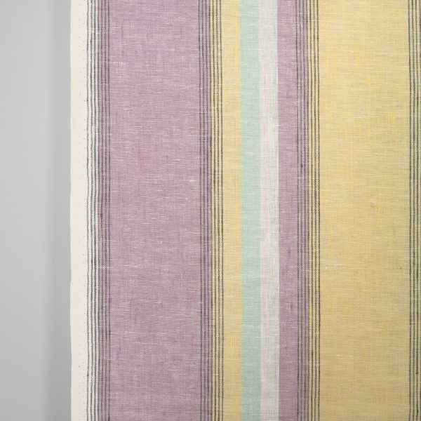 Narrow linen fabric in pastel multicolour stripes, 50cm