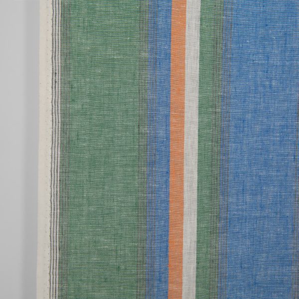 Narrow linen fabric in multicolour stripes, 100% linen