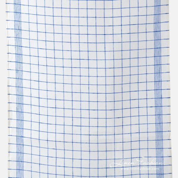 Narrow off white linen fabric in blue checks.
