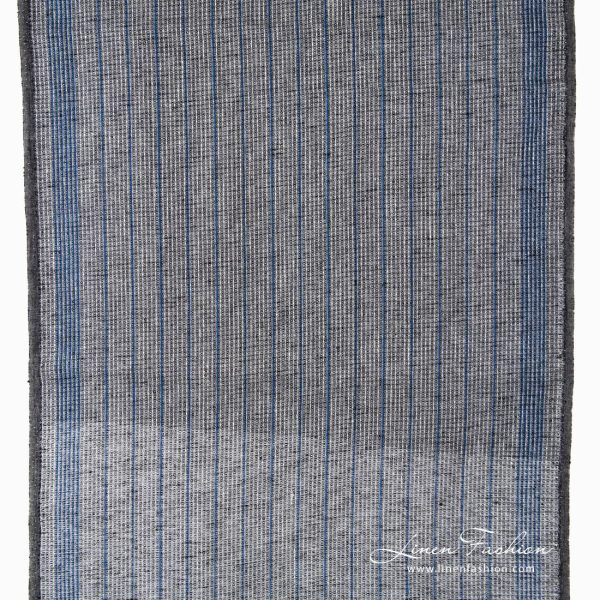 Narrow black linen fabric with blue stripes.