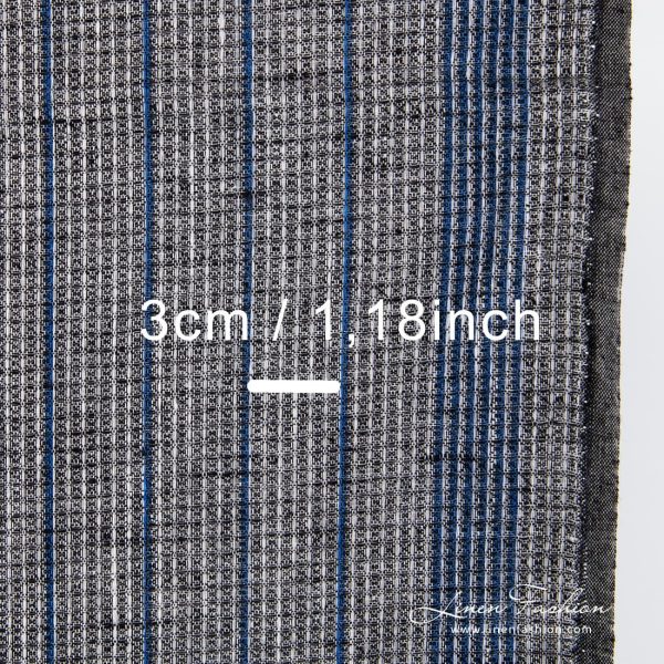 Black linen fabric with blue stripes.