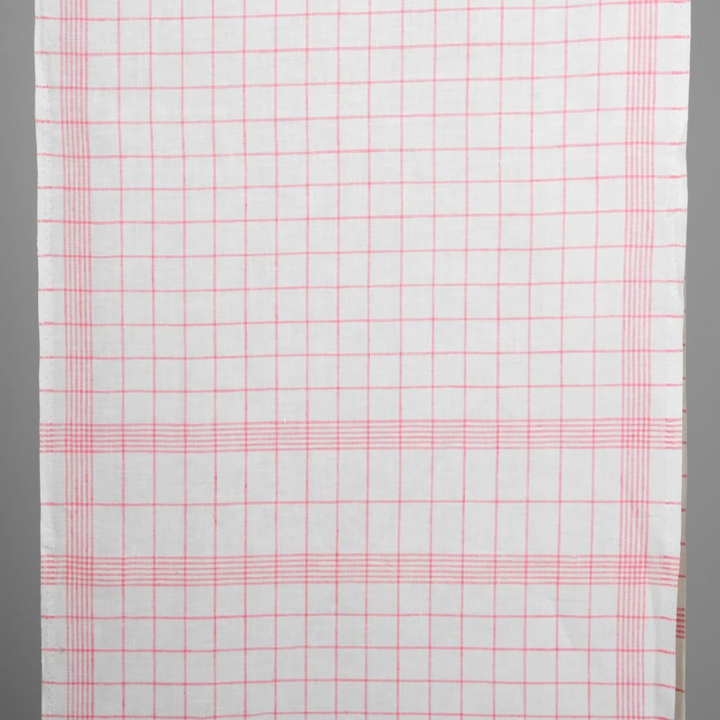 Narrow linen fabric bright white with pink checks
