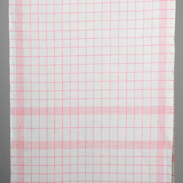 Narrow linen fabric bright white with pink checks