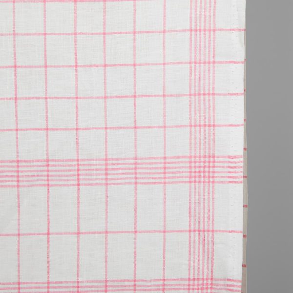 Narrow linen fabric bright white with pink checks edge