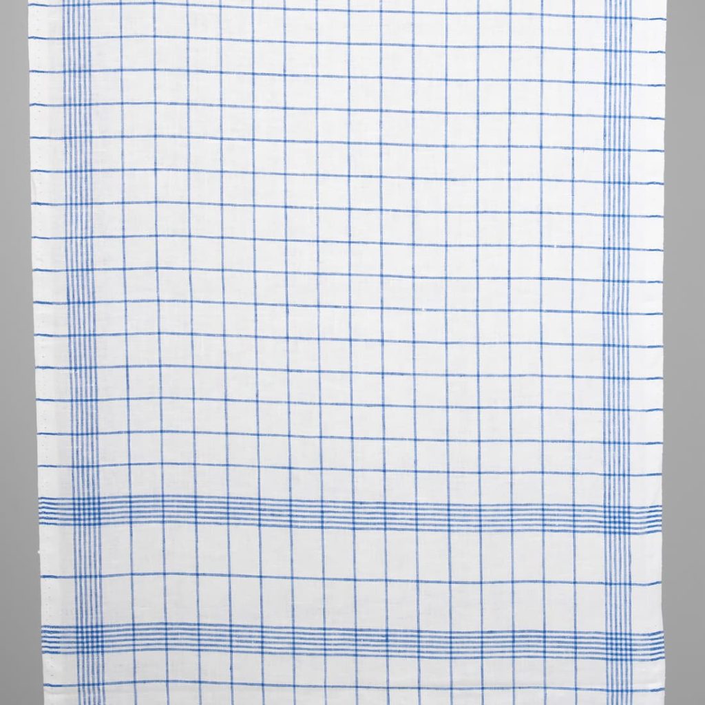 Narrow linen fabric bright white with blue checks