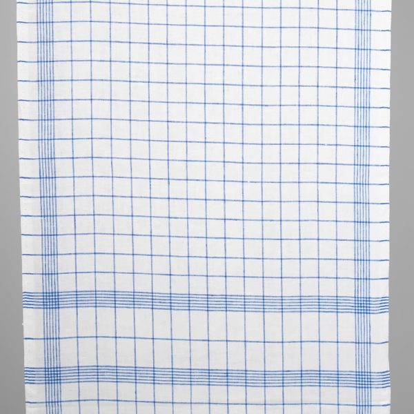 Narrow linen fabric bright white with blue checks