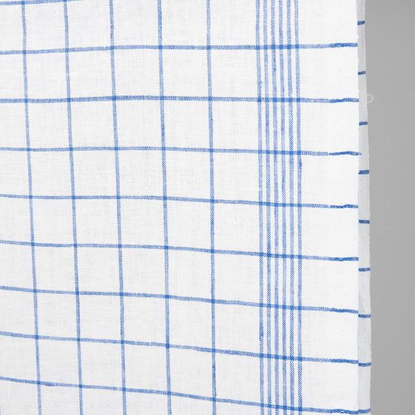 Narrow linen fabric bright white with blue checks edge