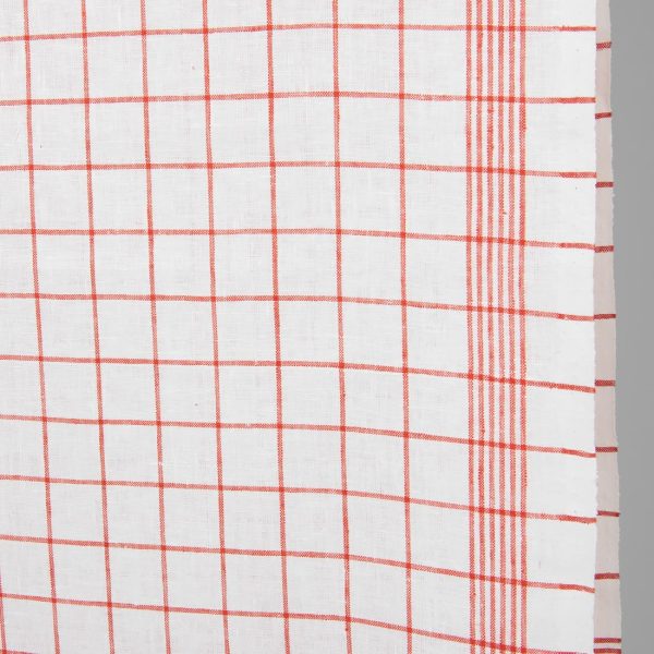Narrow linen fabric bright white with red checks product photo