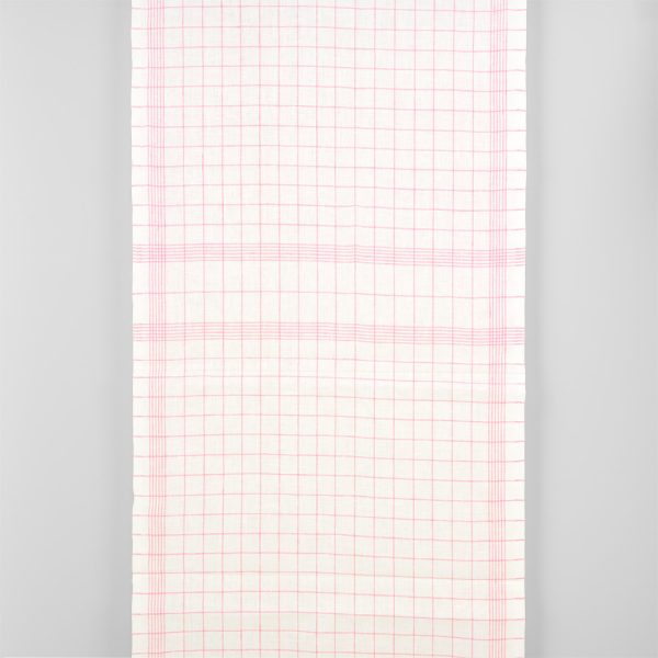 Narrow linen fabric off-white with bright pink checks, 100% linen