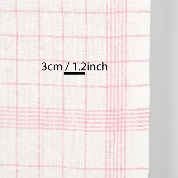 Narrow linen fabric off-white with bright pink checks, with measurements