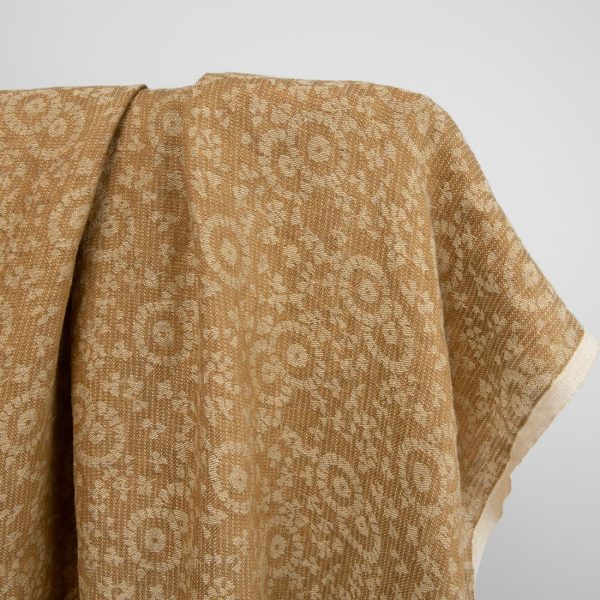 linen jacquard golden brown fabric, washed