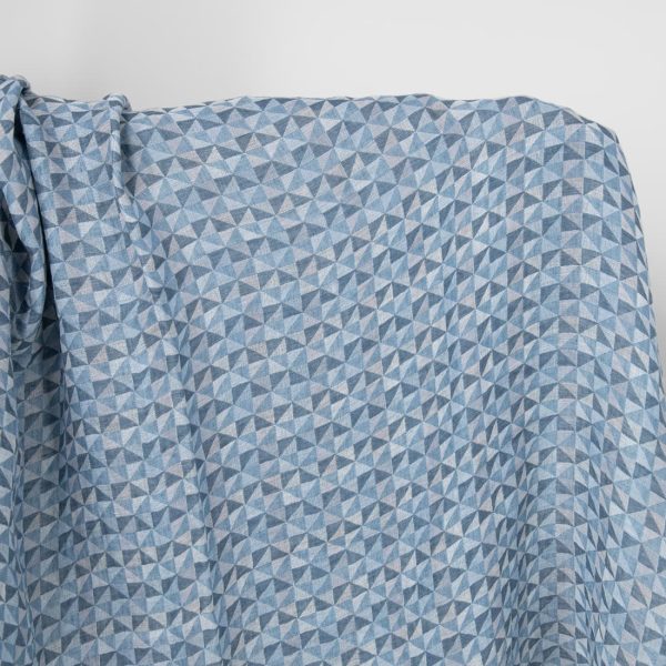 Washed linen fabric in blue triangles
