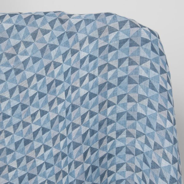 Washed linen fabric in blue triangles product photo