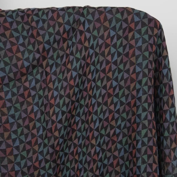 Washed linen fabric black with multicolour triangles product photo