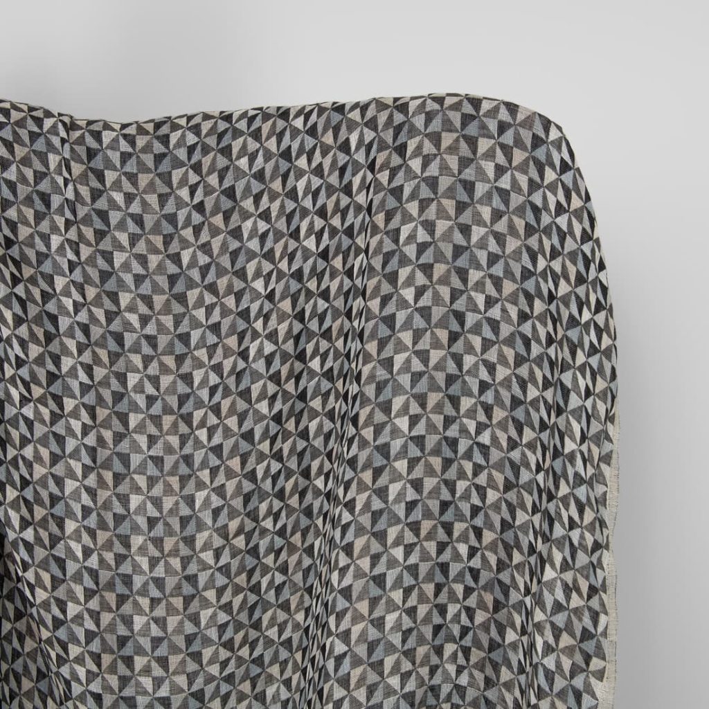 Washed linen fabric black grey jacquard triangle pattern