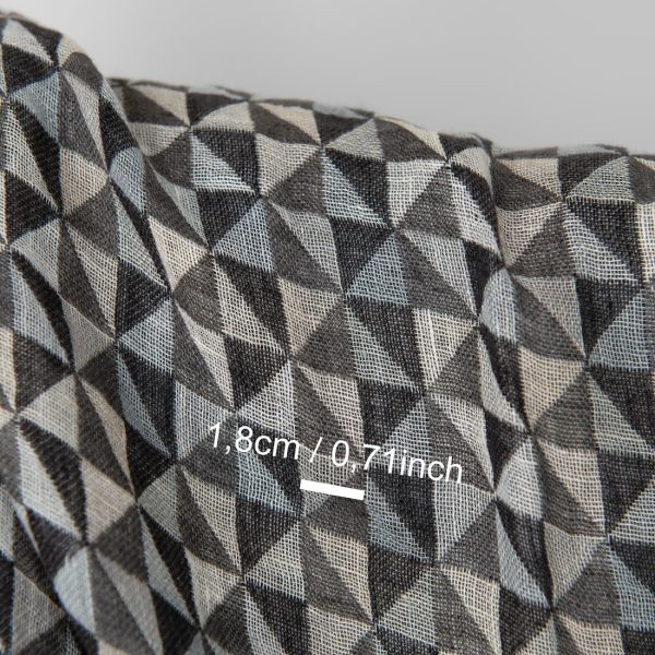 Washed linen fabric black grey jacquard triangle pattern, with measurements