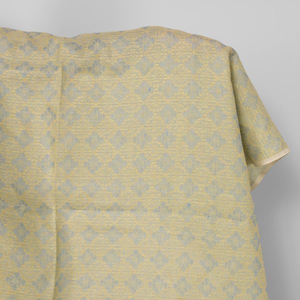 Linen fabric in light blue and yellow floral jacquard