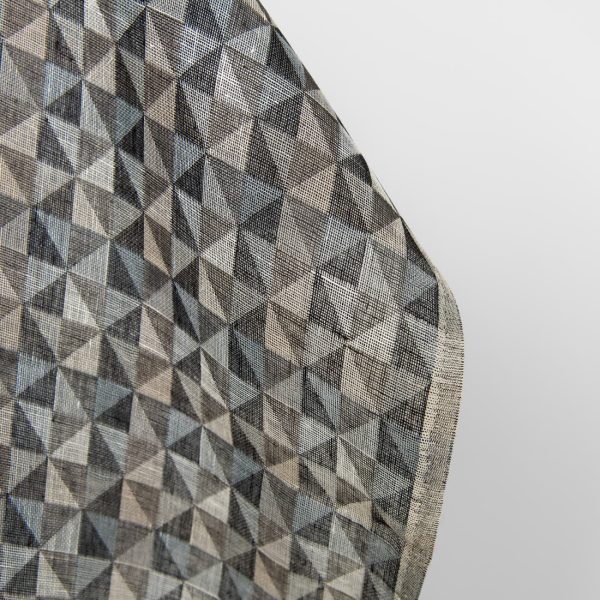 Linen fabric black and grey jacquard triangle pattern, fabric edge