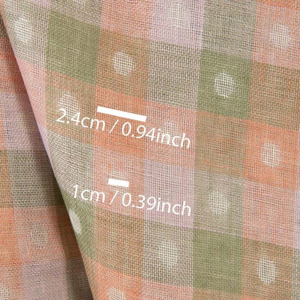 Linen fabric light orange and green checks, with measurements