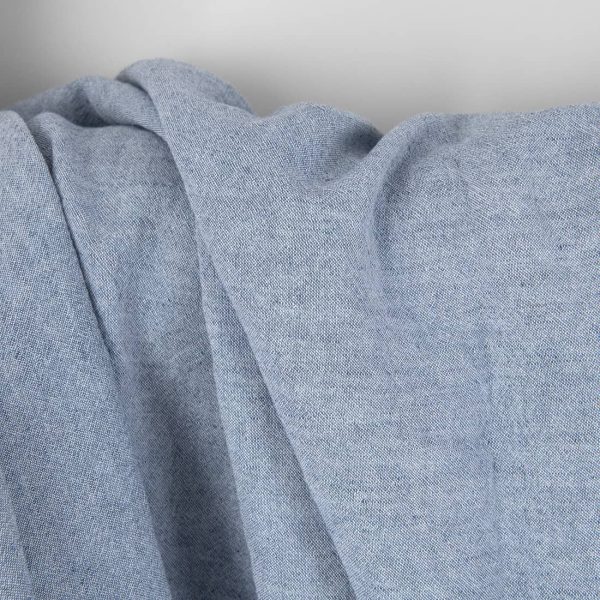 Wide washed linen cotton fabric white and blue mix, extra wide