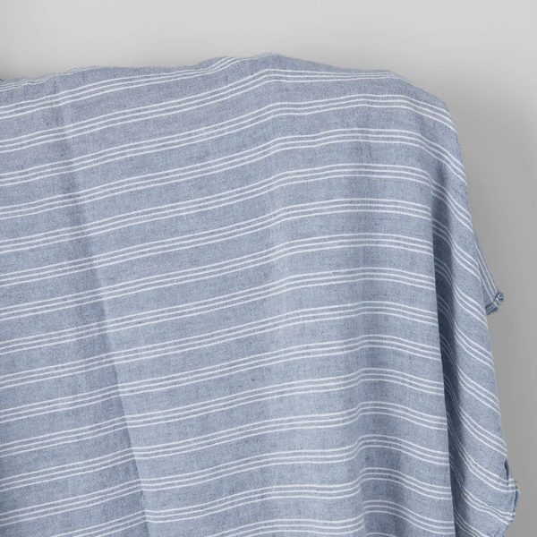 Wide washed linen cotton fabric blue with white stripes