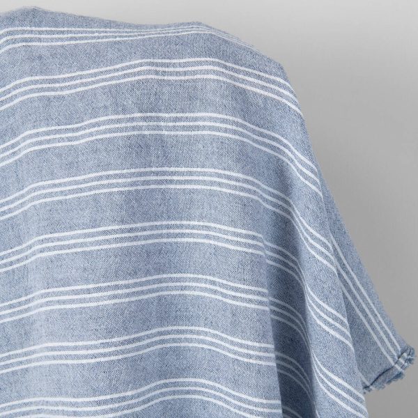 Wide washed linen cotton fabric blue with white stripes, 285cm width