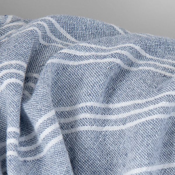 Wide washed linen cotton fabric blue with white stripes, specially washed soft to touch
