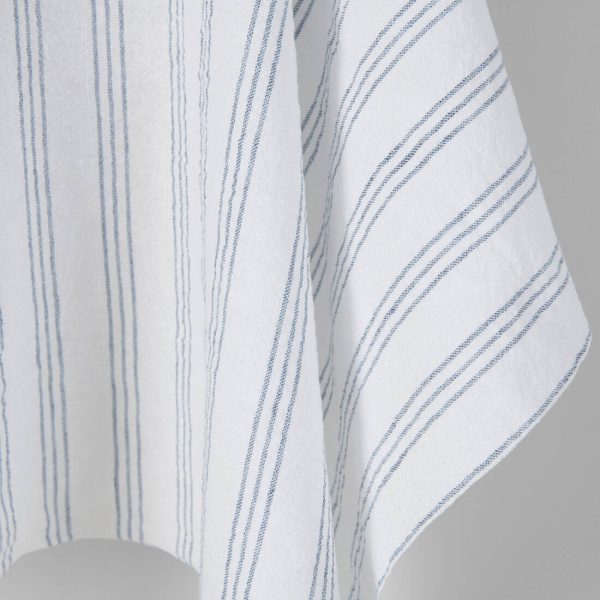 Wide washed linen cotton fabric white with blue stripes, extra wide