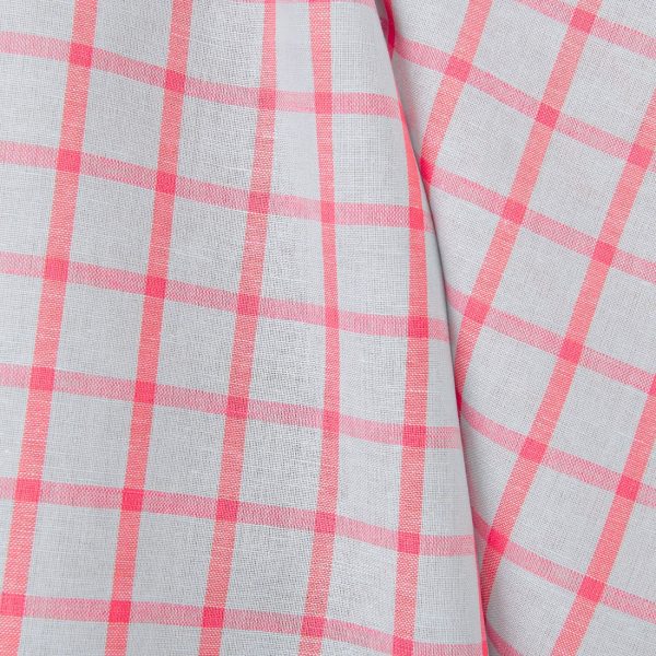リネンコットン生地 ライトグレー ブライトレッドのチェック柄 - 画像 (4)