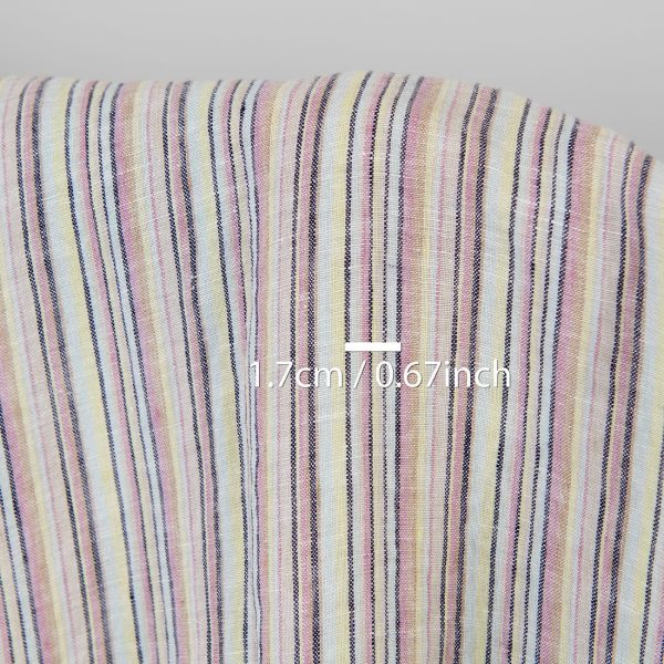 Linen hemp fabric multicolour with dark blue stripes washed, with measurements