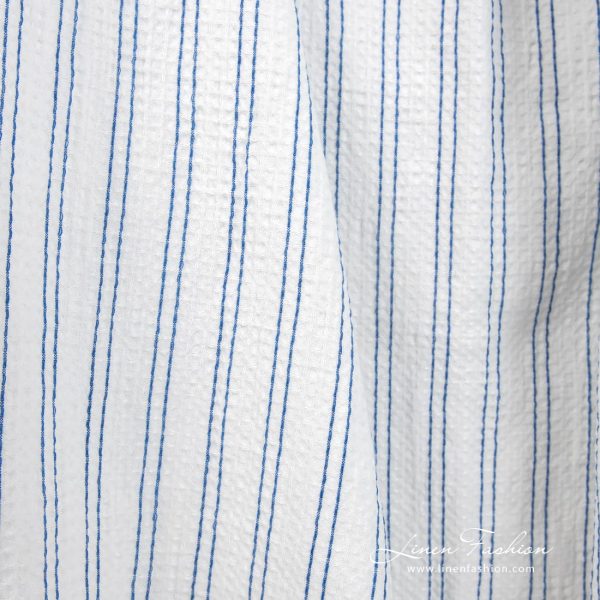 Cotton hemp fabric in blue stripes, specially washed to increase softness