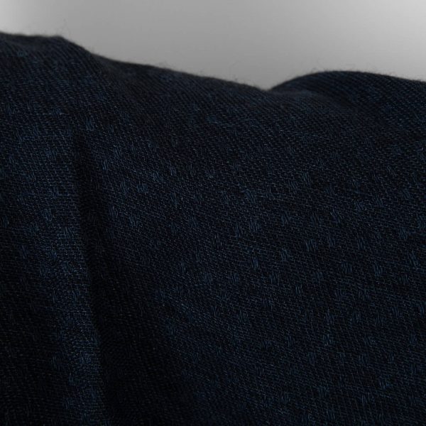 Washed linen wool fabric black with dark blue dots, 140cm
