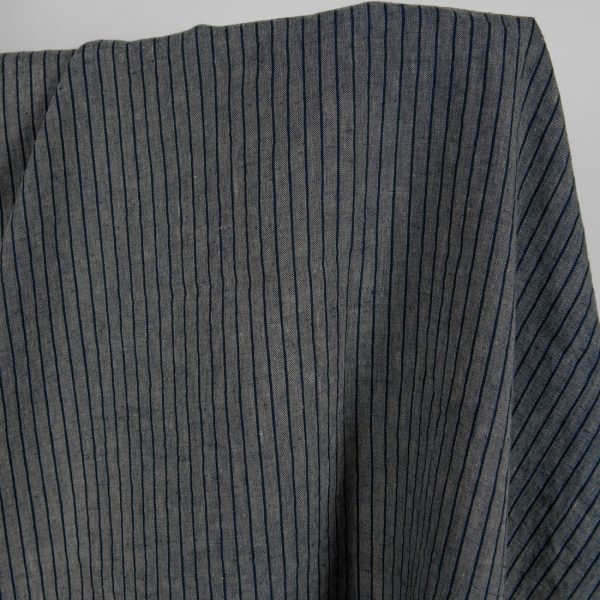 Washed linen fabric grey with thin black stripes product photo