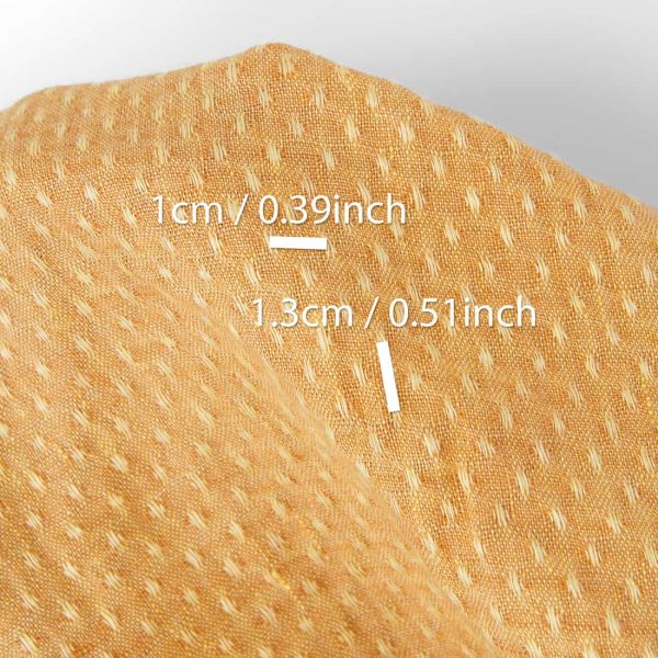 リネン生地 ライトイエローとクレイの水玉、ウォッシュ加工 - 画像 (4)