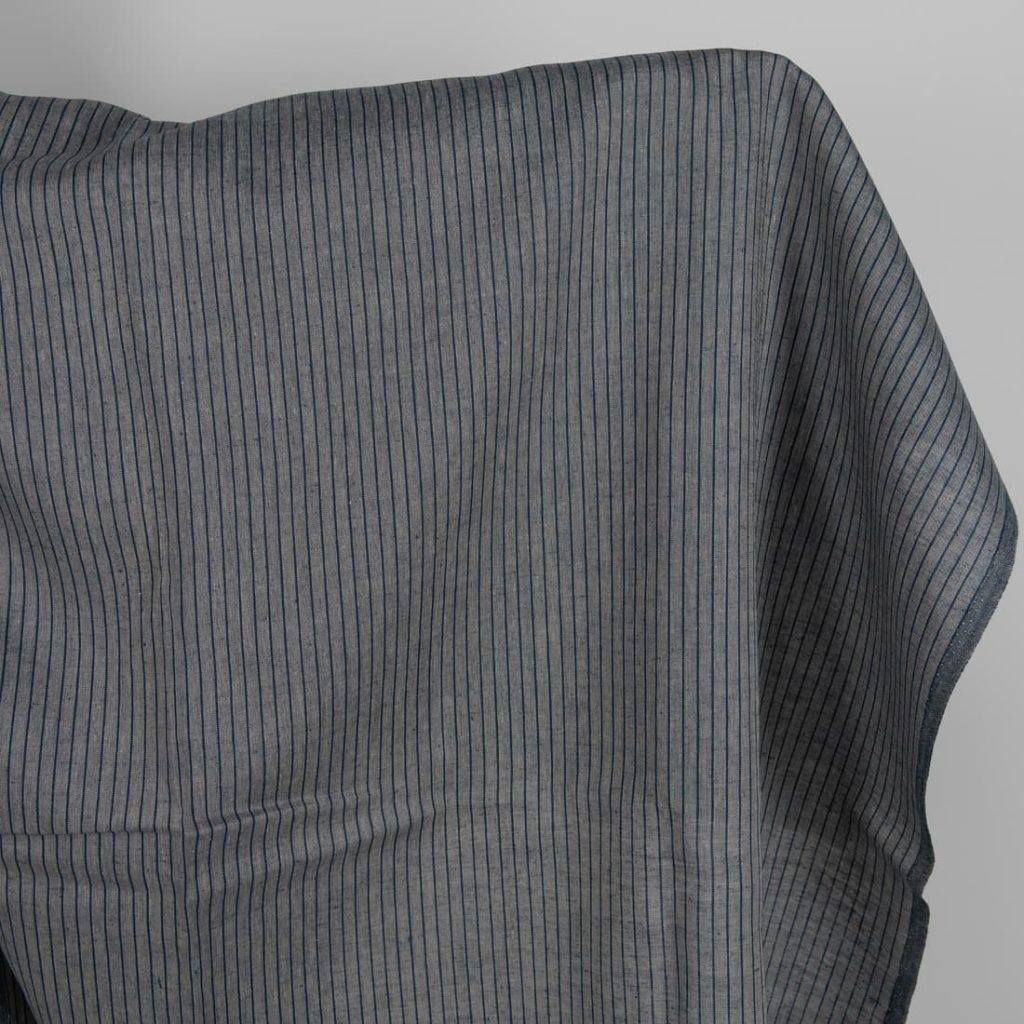 Linen fabric grey and blue-black stripes