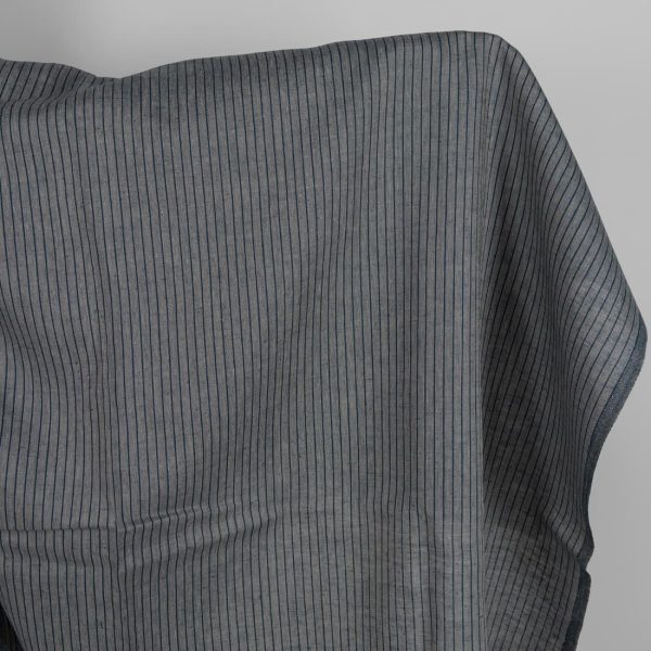 Linen fabric grey and blue-black stripes