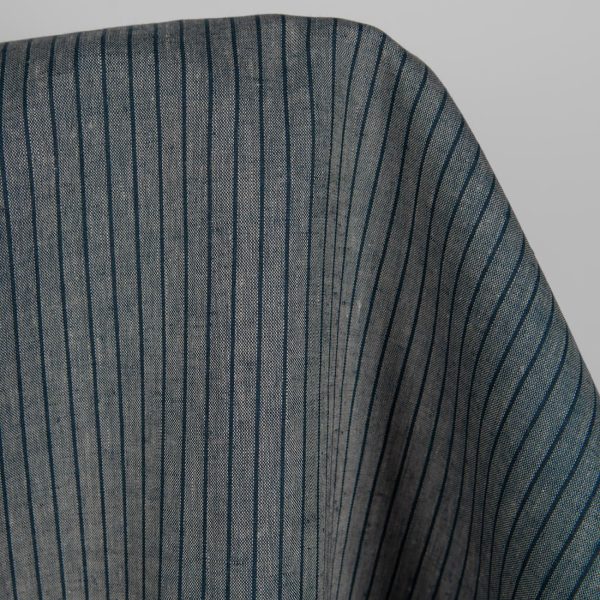 Linen fabric grey and blue-black stripes product photo
