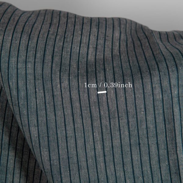 Linen fabric grey and blue-black stripes with measurements